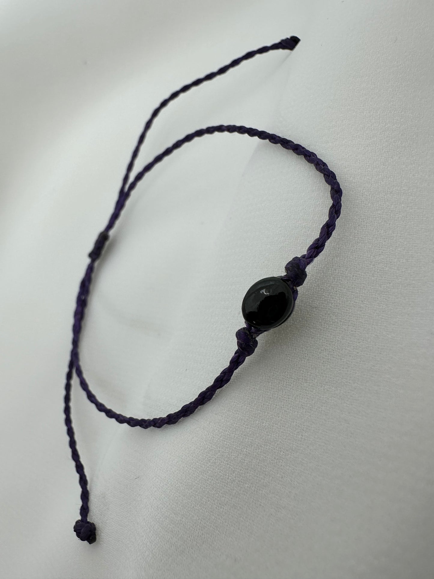 Boho Mystic Black Jade Bracelet With Purple Cord| Handmade Guatemala