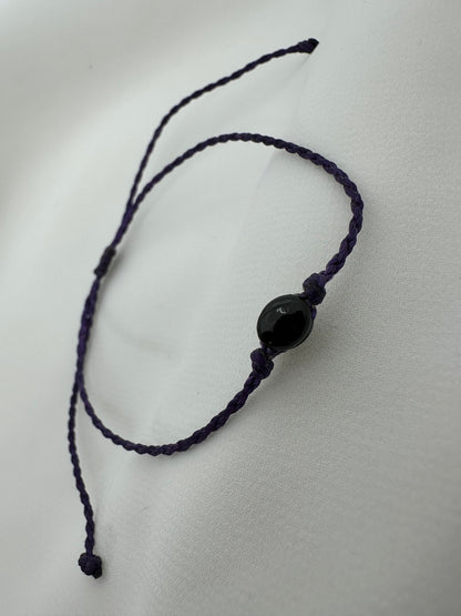 Boho Mystic Black Jade Bracelet With Purple Cord| Handmade Guatemala