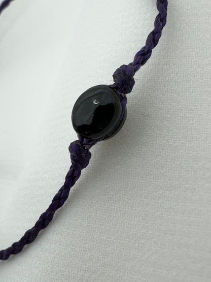 Boho Mystic Black Jade Bracelet With Purple Cord| Handmade Guatemala