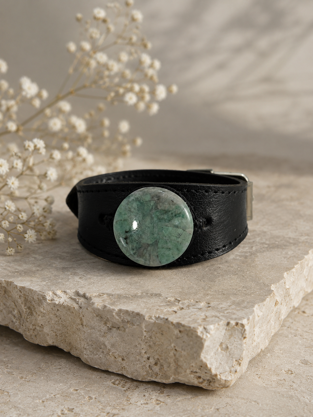 Guatemalan Green Jade & Leather Cuff Bracelet