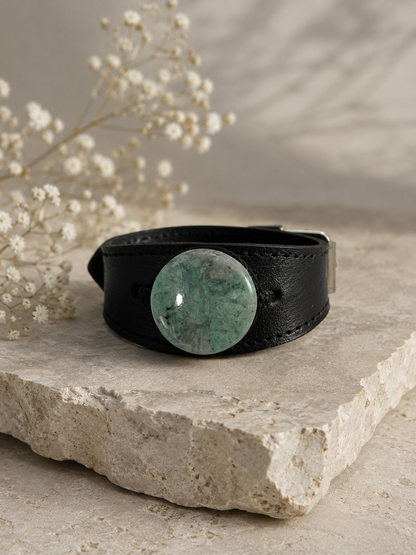 Guatemalan Green Jade & Leather Cuff Bracelet