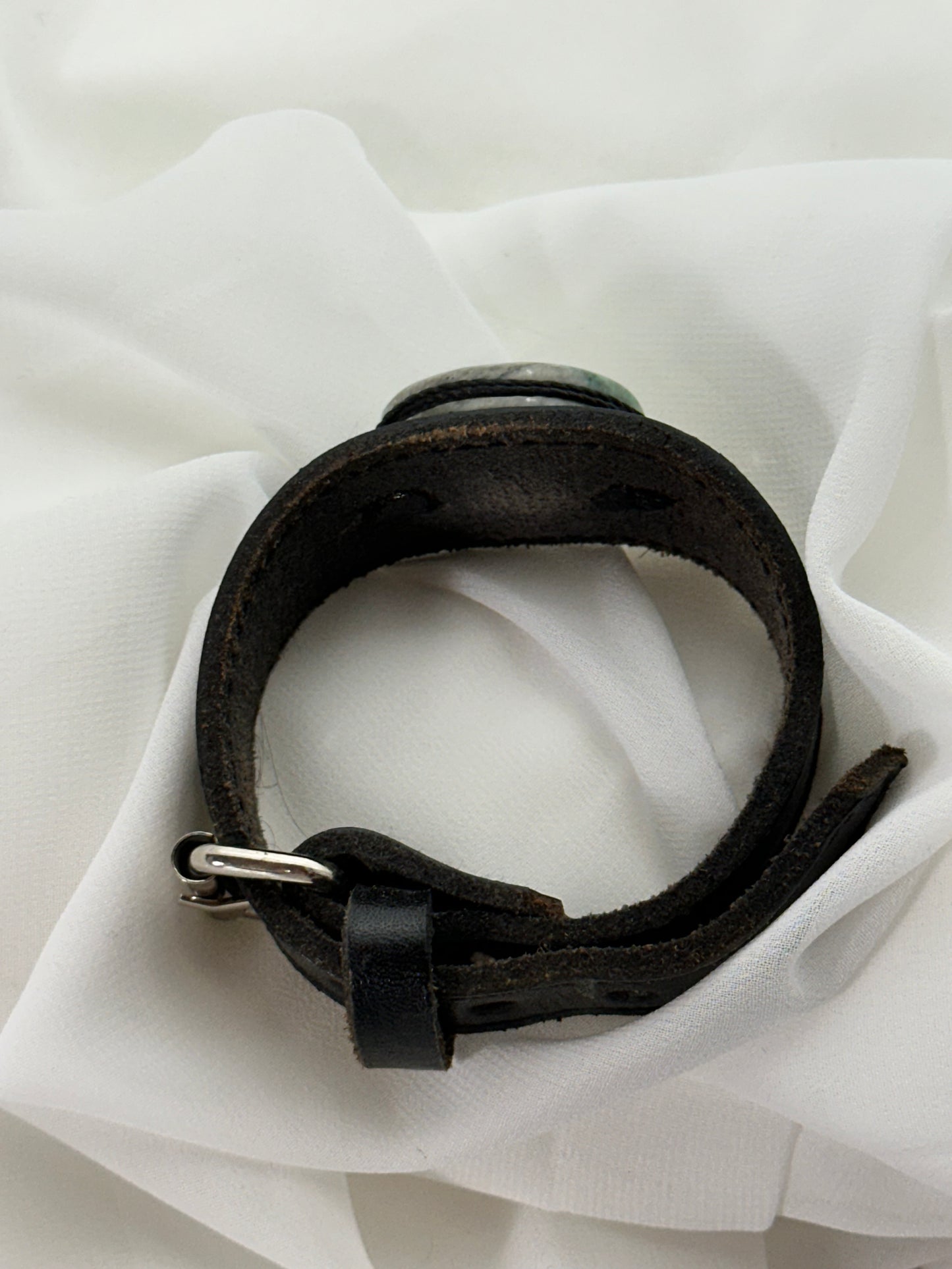 Guatemalan Green Jade & Leather Cuff Bracelet