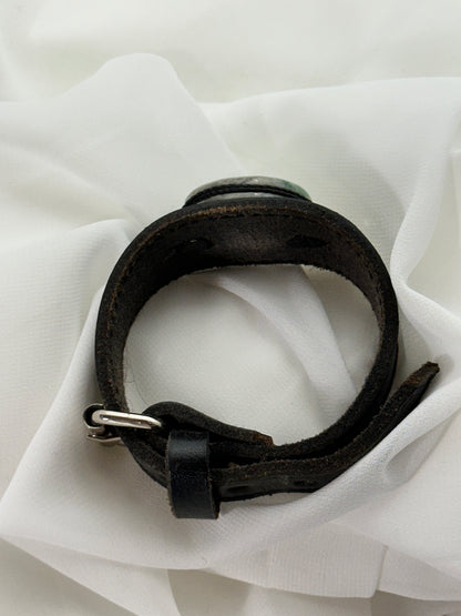 Guatemalan Green Jade & Leather Cuff Bracelet