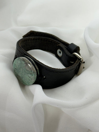 Guatemalan Green Jade & Leather Cuff Bracelet