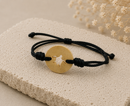Boho Coconut Shell Turtle With Black Cord Bracelet | Handmade Guatemala