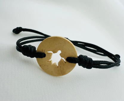 Boho Coconut Shell Turtle With Black Cord Bracelet | Handmade Guatemala