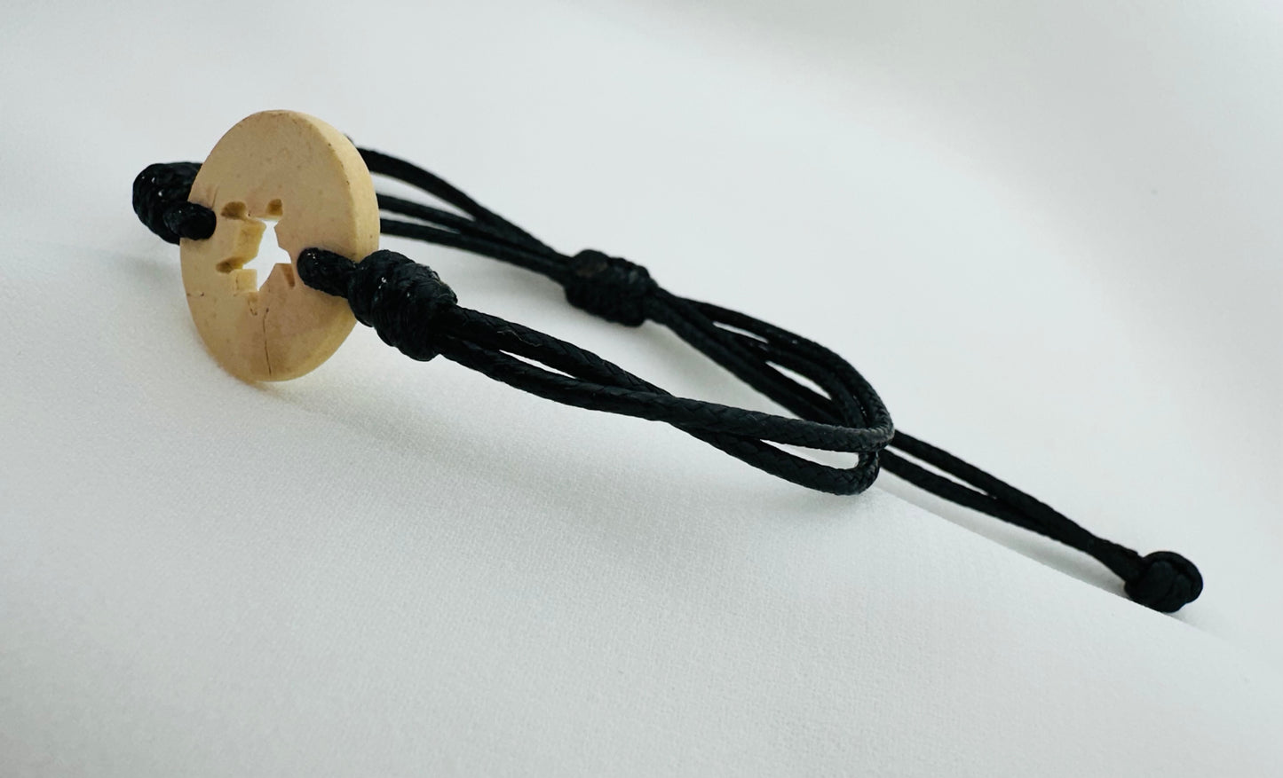 Boho Coconut Shell Turtle With Black Cord Bracelet | Handmade Guatemala