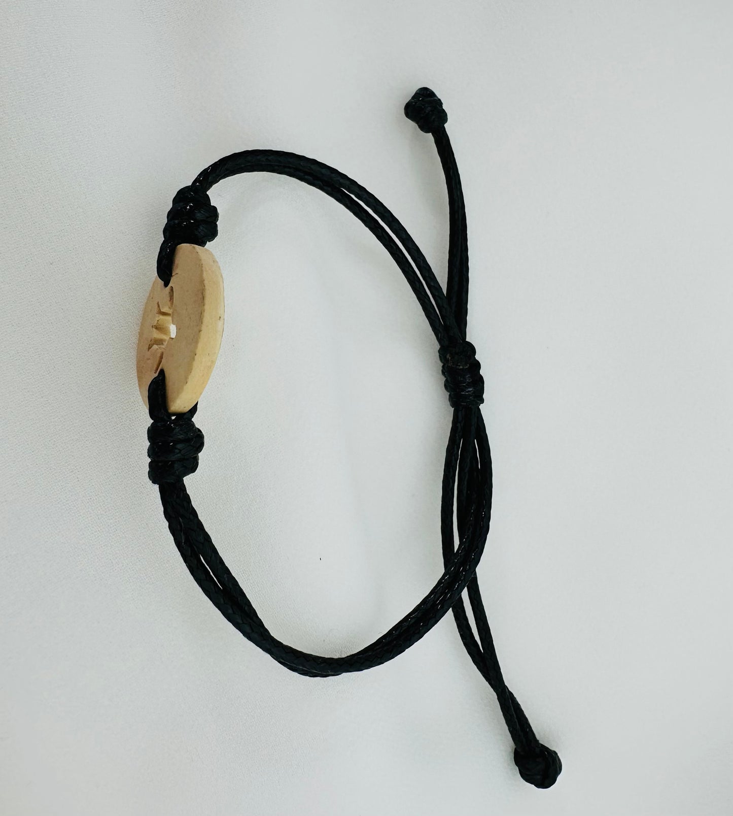 Boho Coconut Shell Turtle With Black Cord Bracelet | Handmade Guatemala