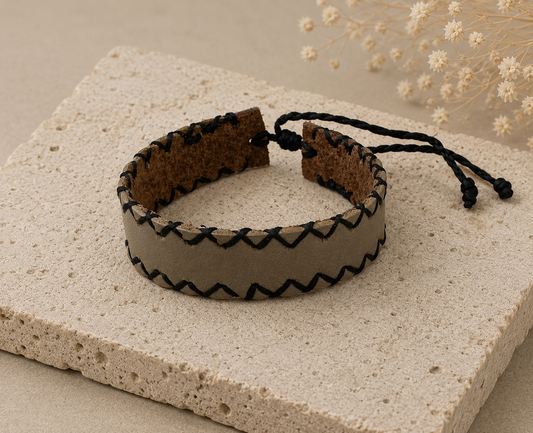 Boho Leather Cuff Bracelet Zigzag Stitch | Handmade Guatemala