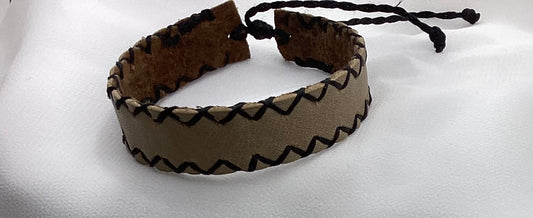 Boho Leather Cuff Bracelet Zigzag Stitch | Handmade Guatemala