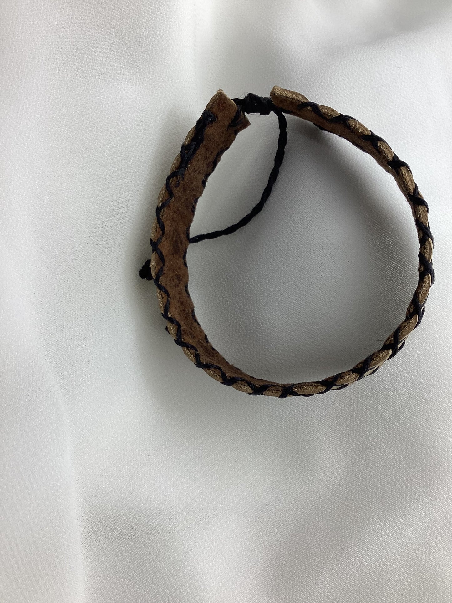 Boho Leather Cuff Bracelet Zigzag Stitch | Handmade Guatemala