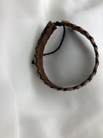 Boho Leather Cuff Bracelet Zigzag Stitch | Handmade Guatemala