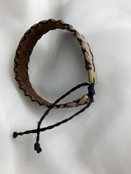 Boho Leather Cuff Bracelet Zigzag Stitch | Handmade Guatemala