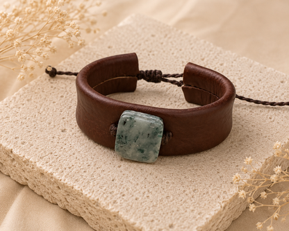 Leather & Jade Cuff Bracelet