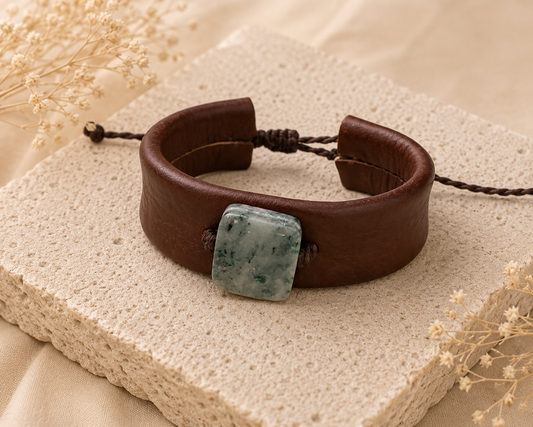 Leather & Jade Cuff Bracelet