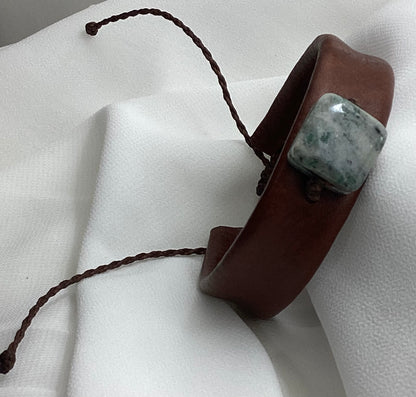 Leather & Jade Cuff Bracelet