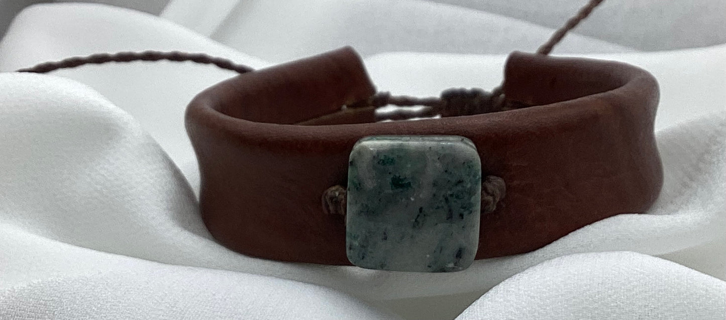 Leather & Jade Cuff Bracelet