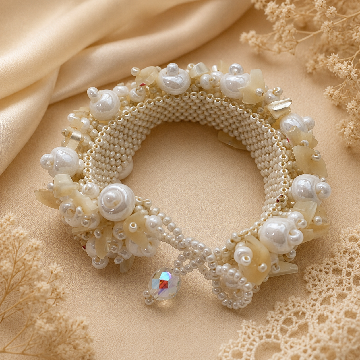 Handcrafted White Seed Bead Bracelet