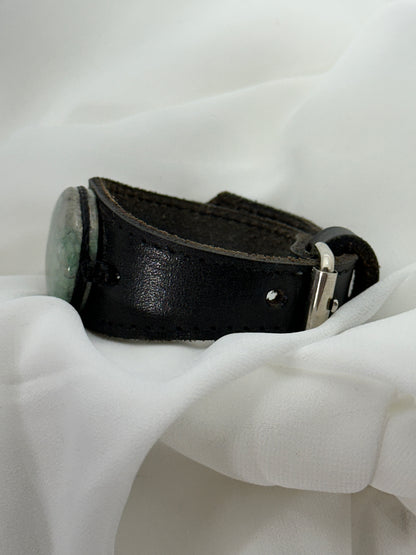 Guatemalan Green Jade & Leather Cuff Bracelet
