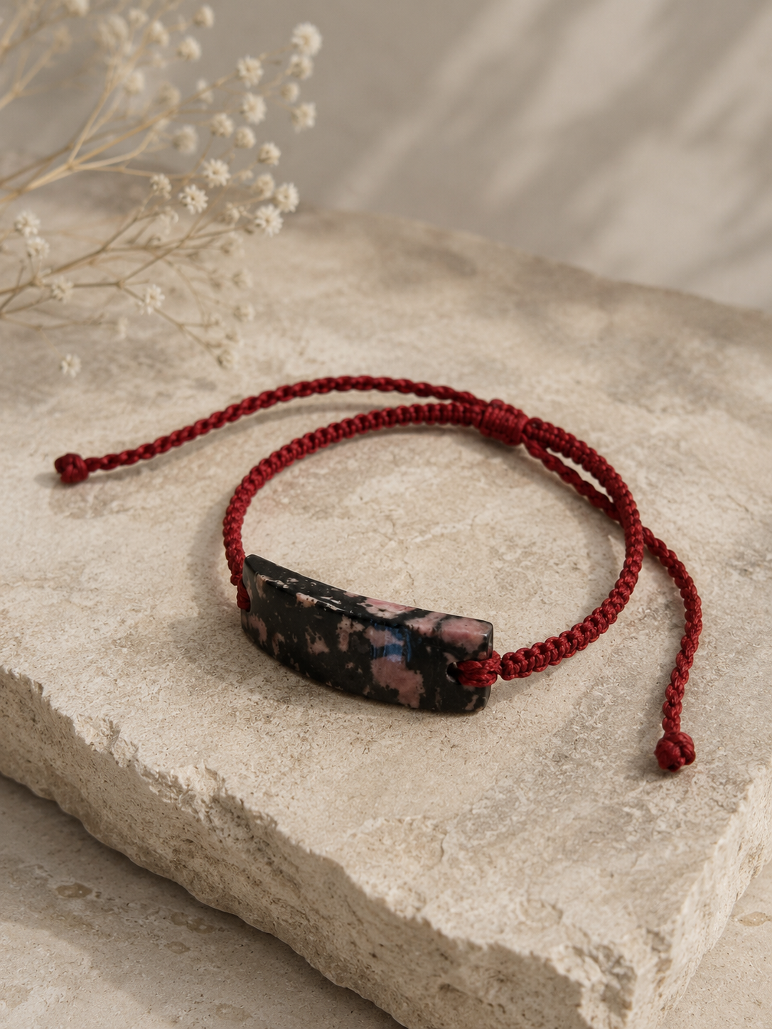 Guatemalan Black & Pink Jade Bracelet | Adjustable Red Cord