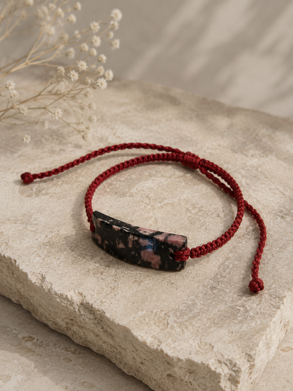 Guatemalan Black & Pink Jade Bracelet | Adjustable Red Cord