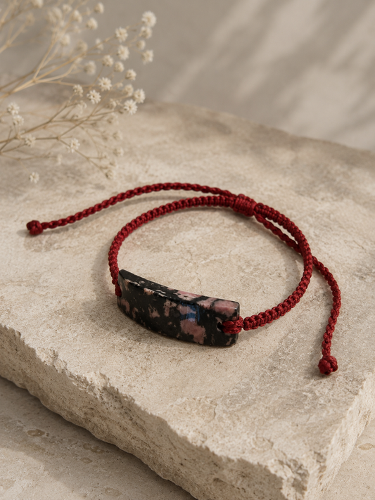 Guatemalan Black & Pink Jade Bracelet | Adjustable Red Cord