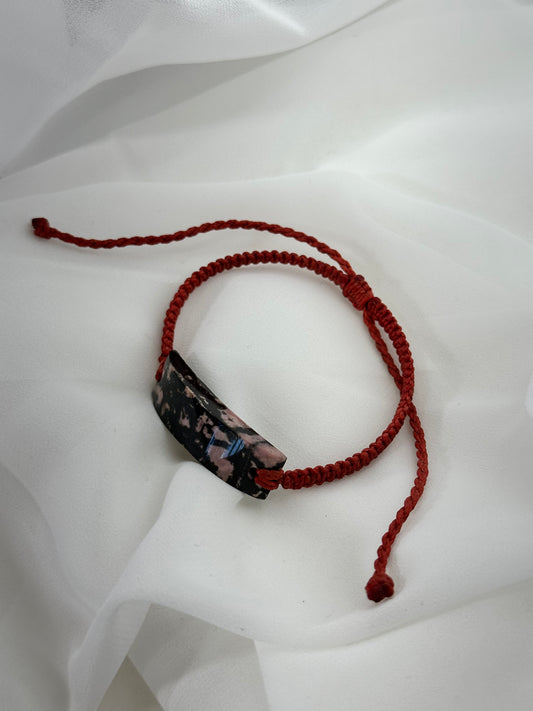 Guatemalan Black & Pink Jade Bracelet | Adjustable Red Cord