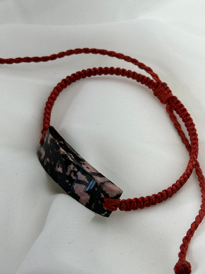 Guatemalan Black & Pink Jade Bracelet | Adjustable Red Cord