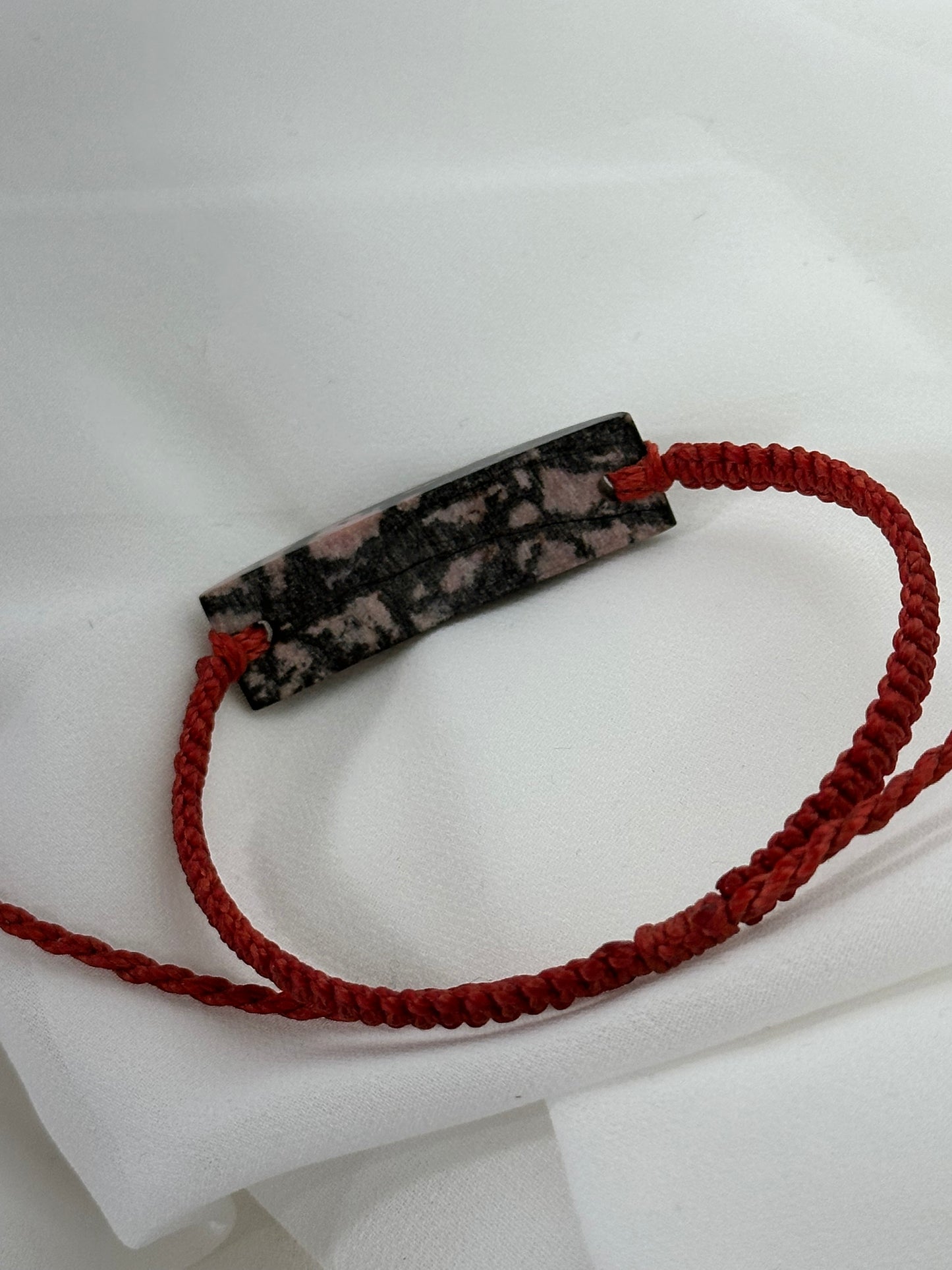 Guatemalan Black & Pink Jade Bracelet | Adjustable Red Cord
