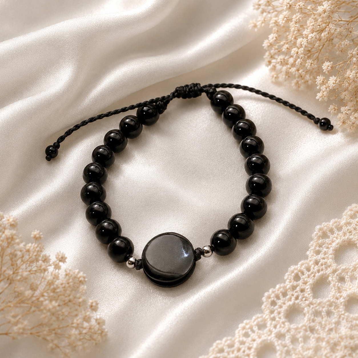 Black Stone & Jade Handcrafted Bracelet
