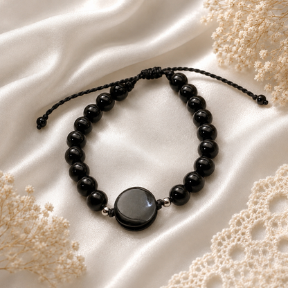 Black Stone & Jade Handcrafted Bracelet