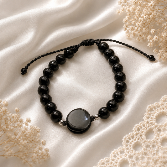 Black Stone & Jade Handcrafted Bracelet
