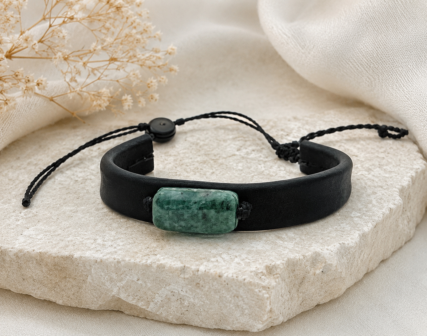 Handcrafted Jade & Leather Bracelet