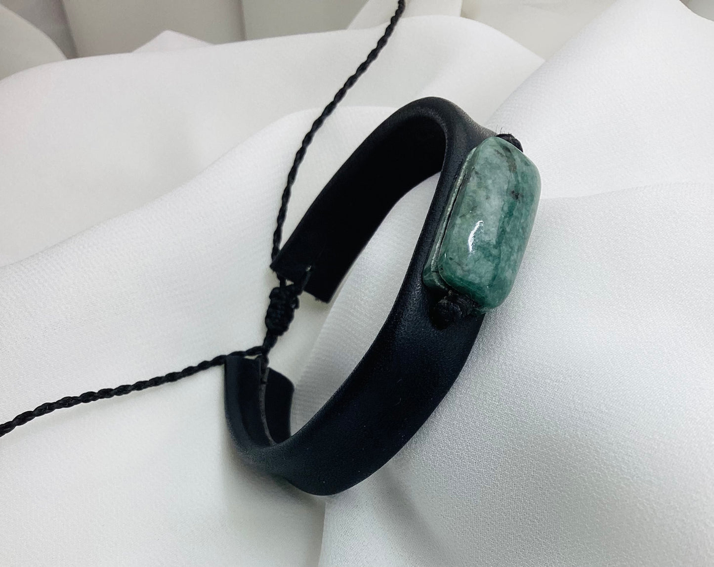 Handcrafted Jade & Leather Bracelet