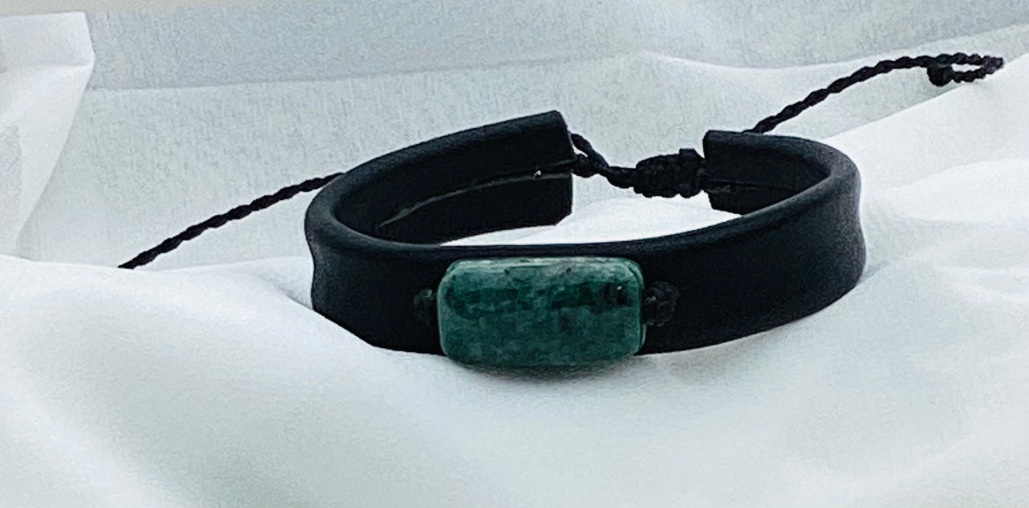 Handcrafted Jade & Leather Bracelet