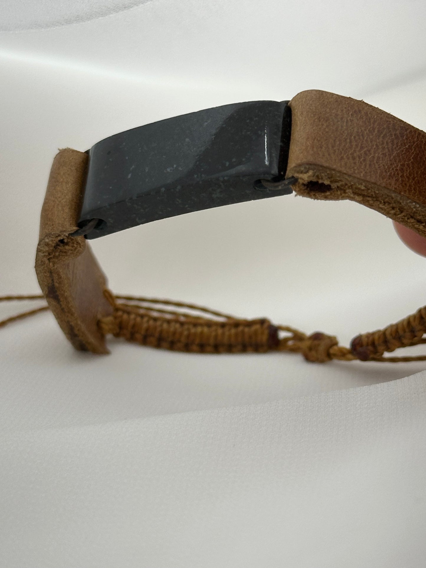 Handmade Guatemalan Black Jade & Leather Strap Bracelet