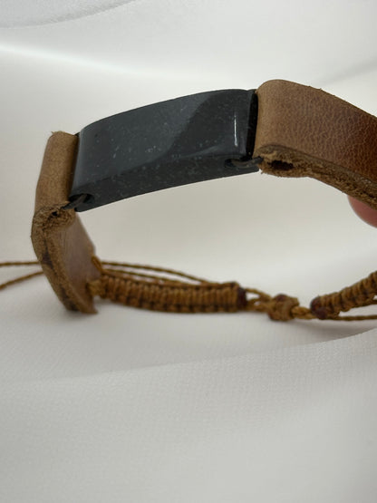 Handmade Guatemalan Black Jade & Leather Strap Bracelet