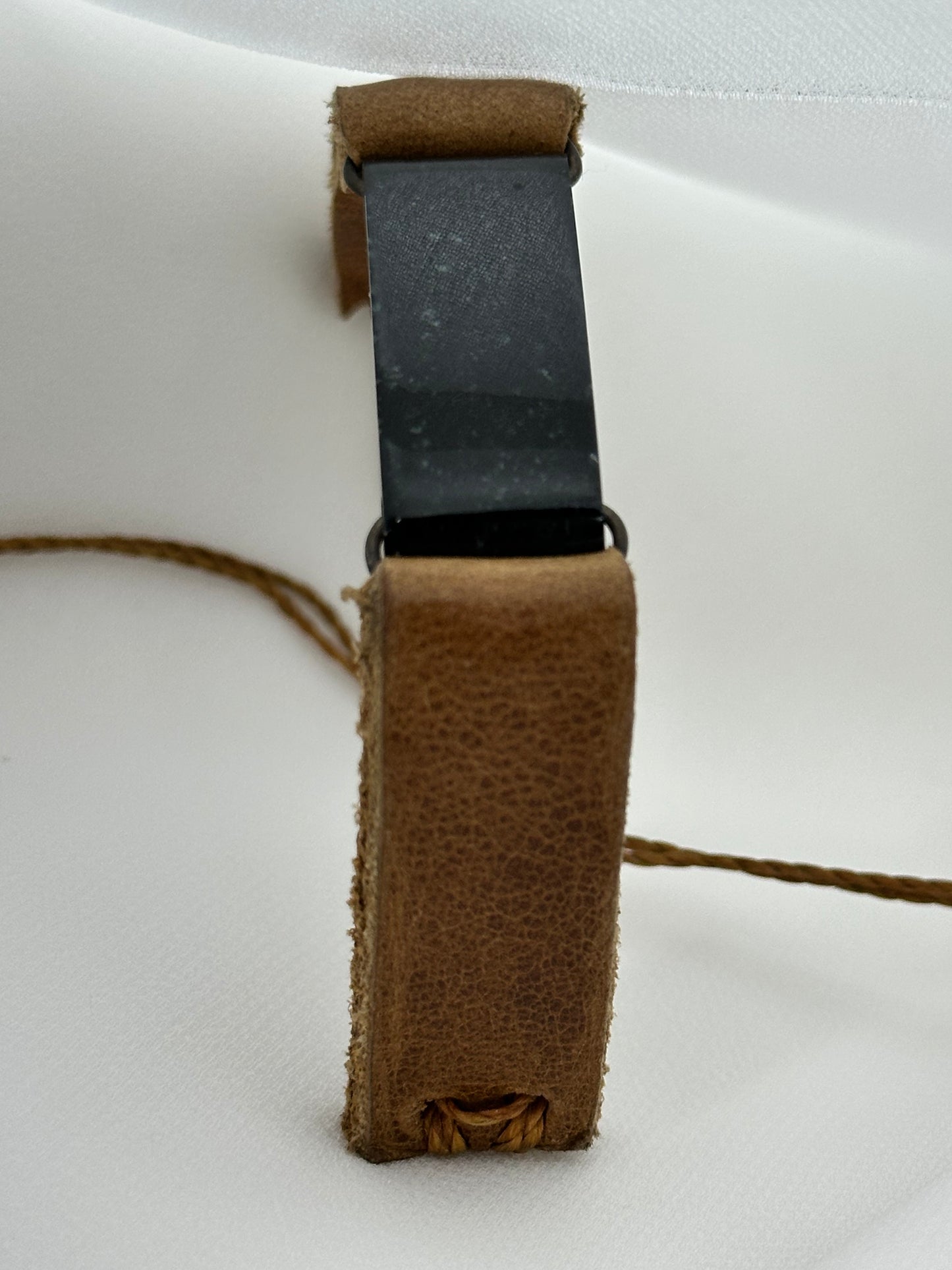 Handmade Guatemalan Black Jade & Leather Strap Bracelet