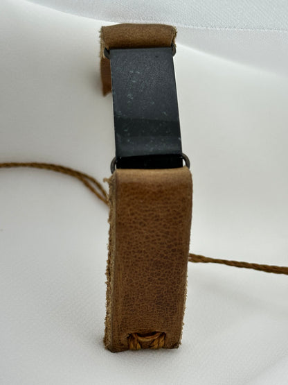 Handmade Guatemalan Black Jade & Leather Strap Bracelet