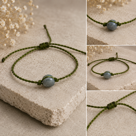 Dainty Guatemalan Blue Gray Jade Bead Stacking Bracelet