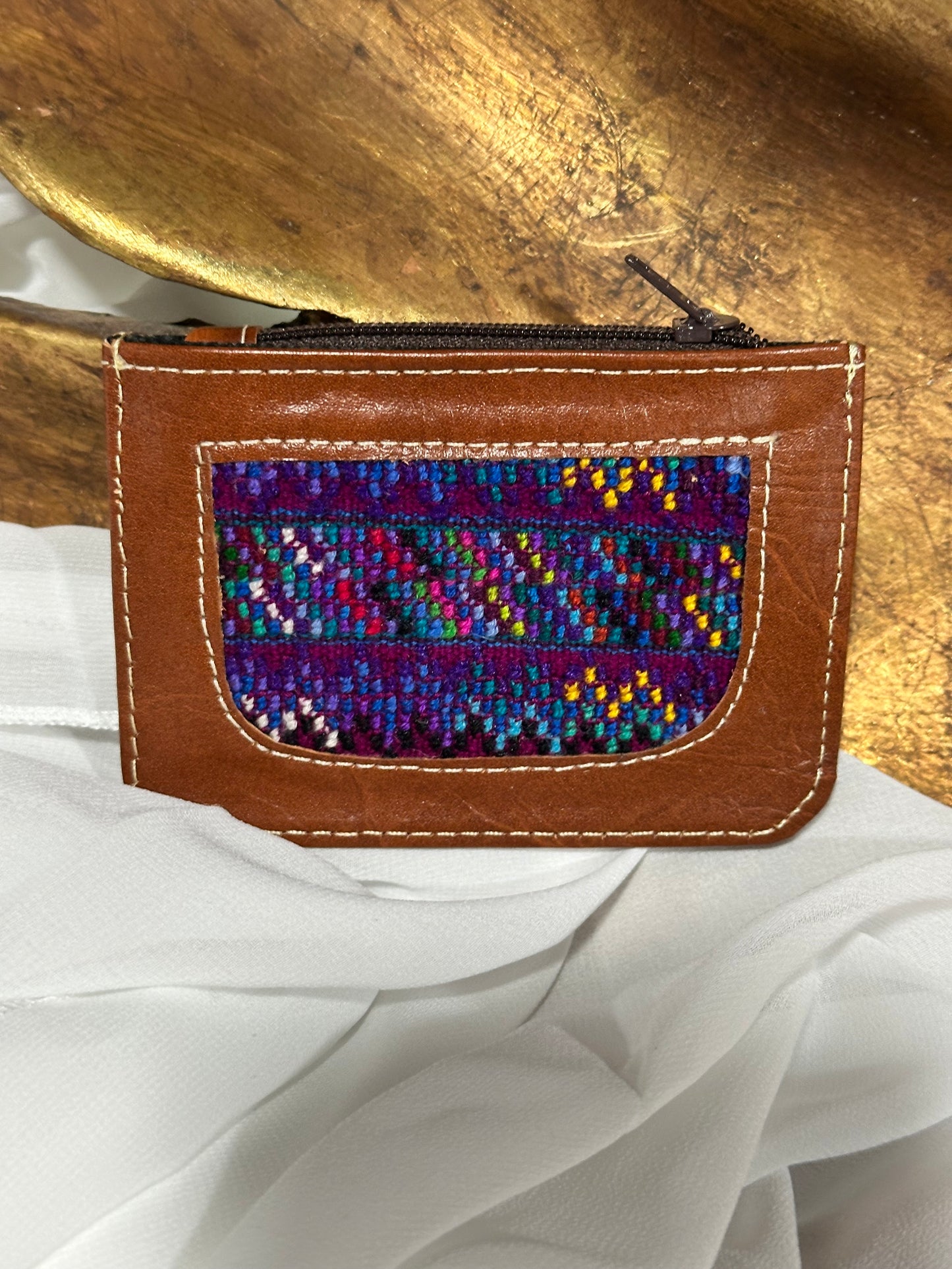 Handcrafted Leather & Maya Textile Card Holder