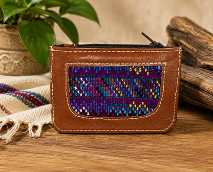 Handcrafted Leather & Maya Textile Card Holder