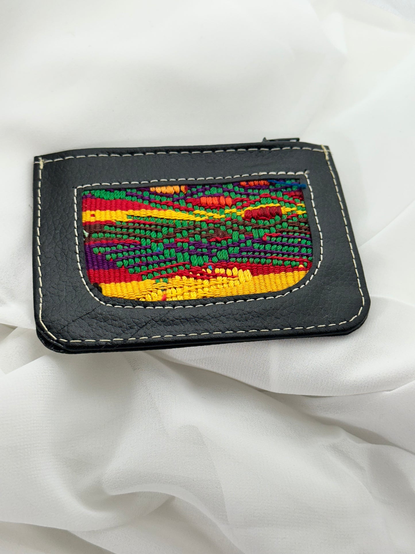 Handcrafted Genuine Leather Card Holder with Maya Textile Accent