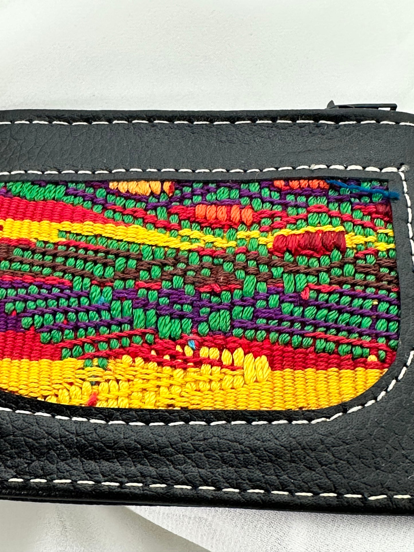Handcrafted Genuine Leather Card Holder with Maya Textile Accent