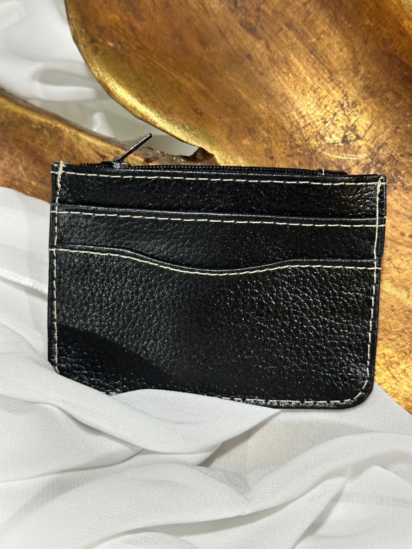 Handcrafted Genuine Leather Card Holder with Maya Textile Accent