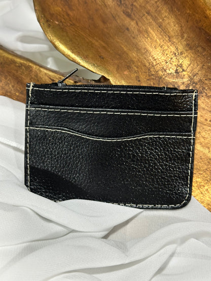 Handcrafted Genuine Leather Card Holder with Maya Textile Accent