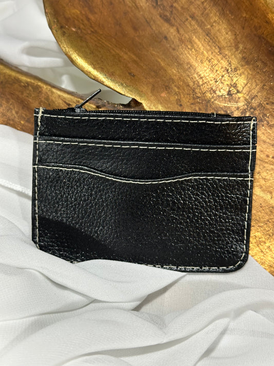 Handcrafted Genuine Leather Card Holder with Maya Textile Accent