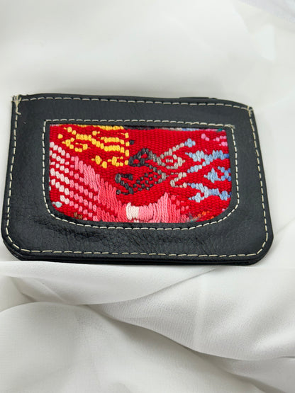 Handcrafted Genuine Leather Card Holder with Maya Textile Accent