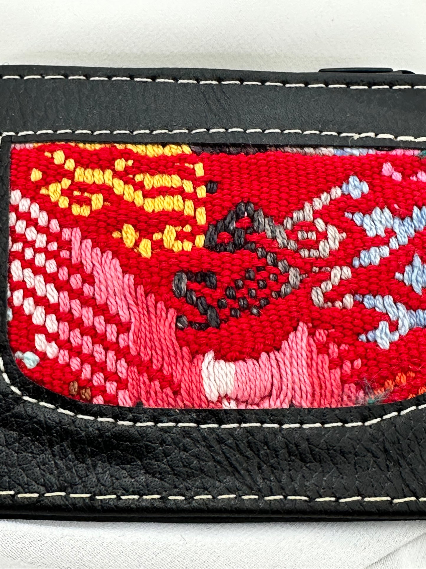 Handcrafted Genuine Leather Card Holder with Maya Textile Accent