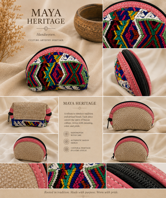 Vegan Leather | Handcrafted Guatemalan Huipil Coin Purse | Colorful Artisan Zip Pouch